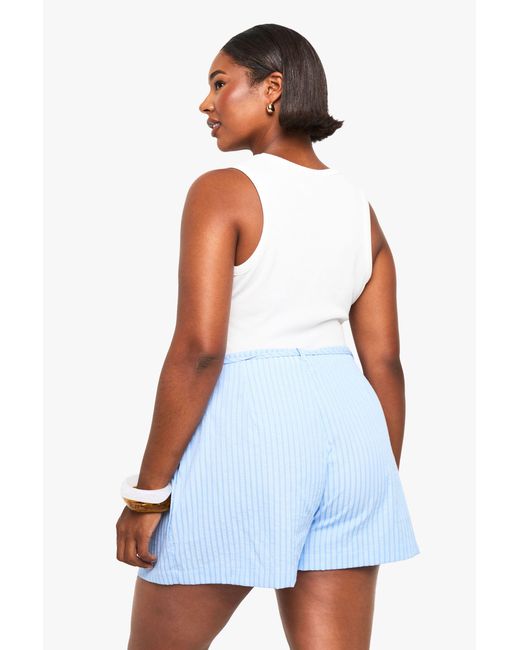 Boohoo White Plus Stripe Pleated Flippy Short