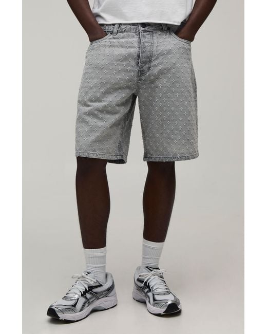 BoohooMAN Gray Relaxed Distressed Denim Shorts for men