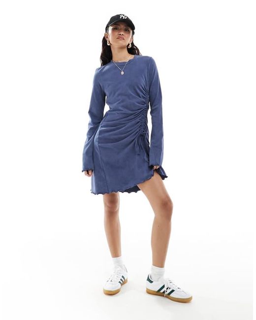 ASOS Blue Long Sleeve With Ruching Detail Mini Dress