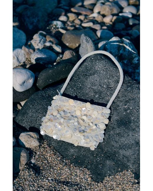 Boohoo Blue Pearl & Shell Scallop Detail Shoulder Bag