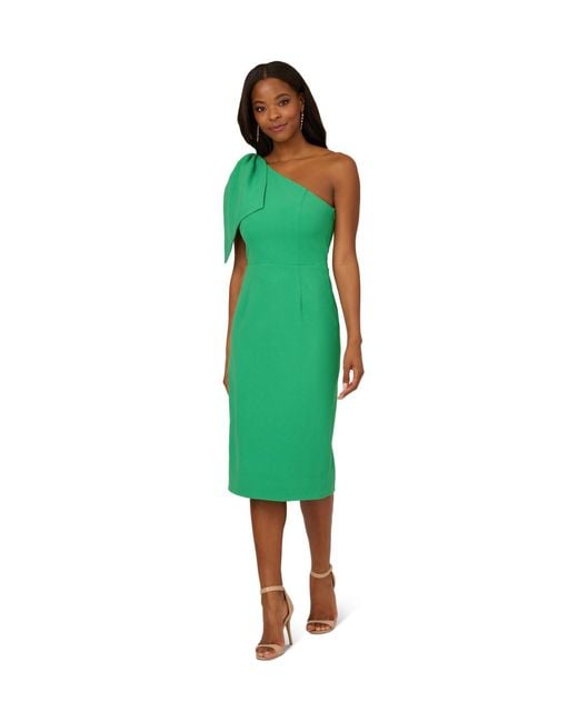 Adrianna Papell Green One Shoulder Bow Midi Dress