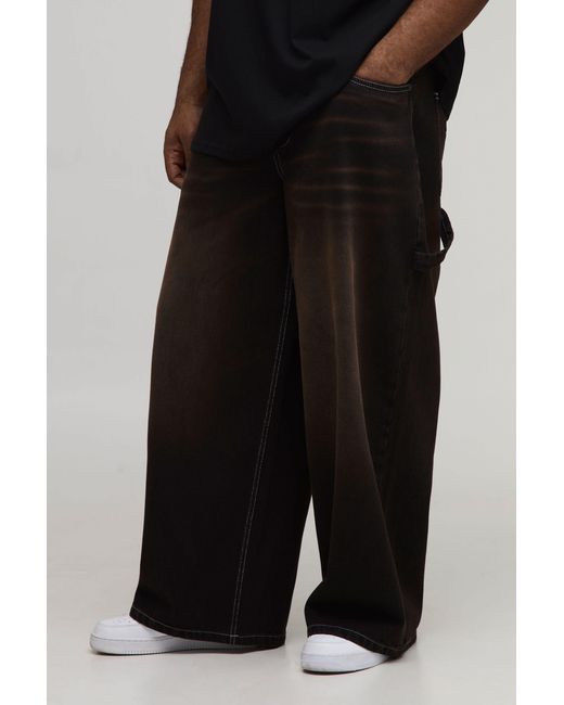 BoohooMAN Black Plus Chocolate Wash Contrast Stitch Baggy Carpenter Jeans for men