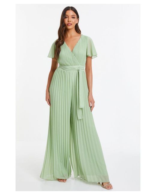 Quiz Green Sage Chiffon Pleated Jumpsuit