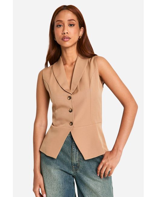 Boohoo Blue Contrast Mock Horn Button Longline Waistcoat