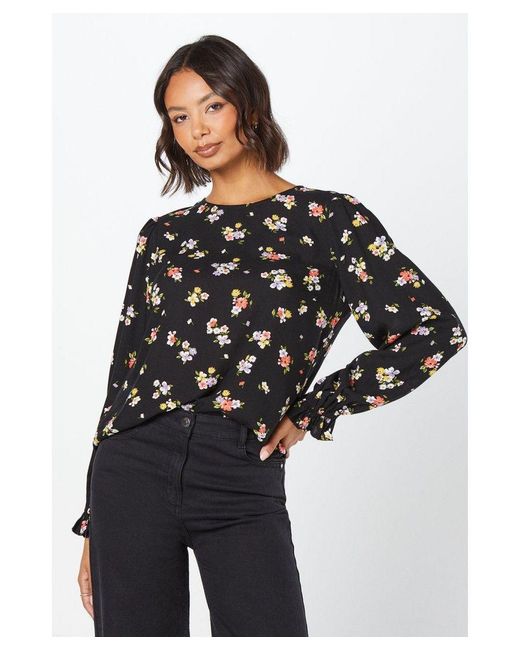 Dorothy Perkins Black Ditsy Floral Long Sleeve Blouse