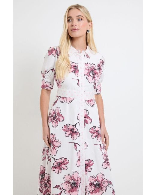 Wallis White Petite Summer Cotton Floral Shirt Dress