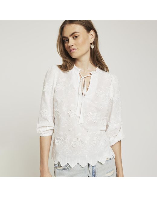 River Island White Embroidered Smock Top