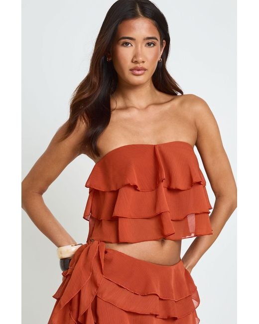 Boohoo Bandeau Textured Ruffle Top