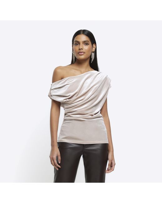 River Island White Asymmetric Top Velvet Drape
