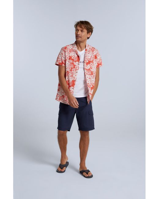 Mountain Warehouse Red 'Will' Cotton Shirt Floral Printed Breathable Summer Top for men