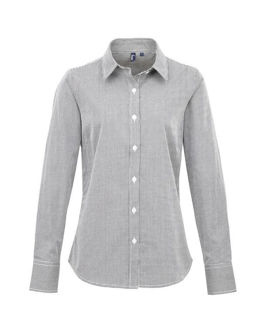 PREMIER Gray Ladies Gingham Long-Sleeved Shirt