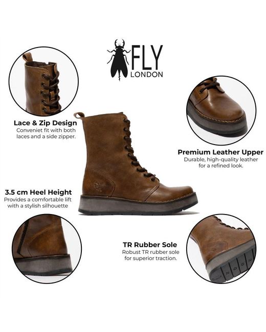 Fly London Brown Leather Lace-Up Ankle Dress Boots