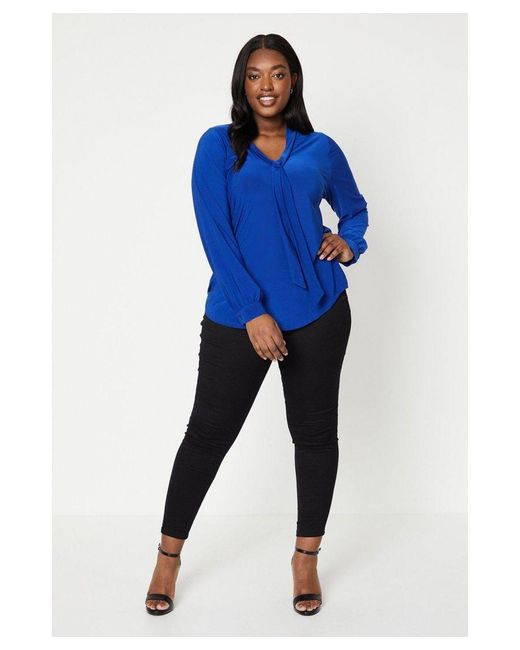 Wallis Blue Curve Pussybow Blouse