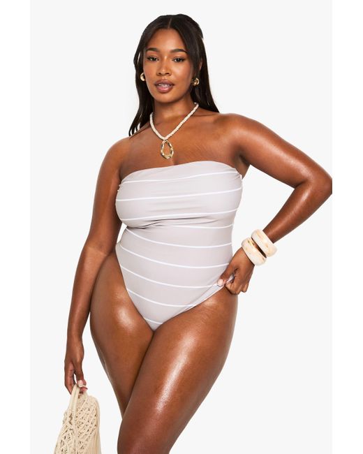 Boohoo Plus Size Bandeau Swimsuit Plus Printed Reversible Bandeau