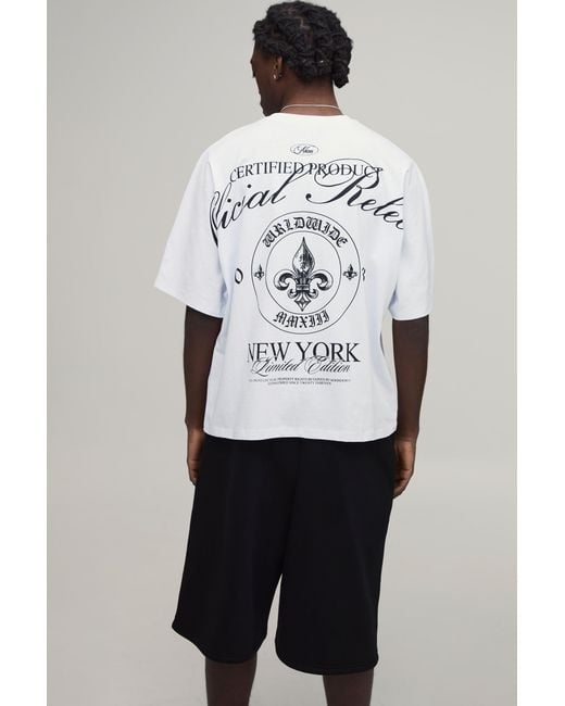 BoohooMAN White Oversized Fleur Di Lis T-Shirt And Jort Set for men
