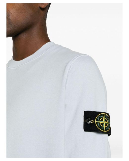 Stone Island White Compass Patch Logo Sweatshirt for men