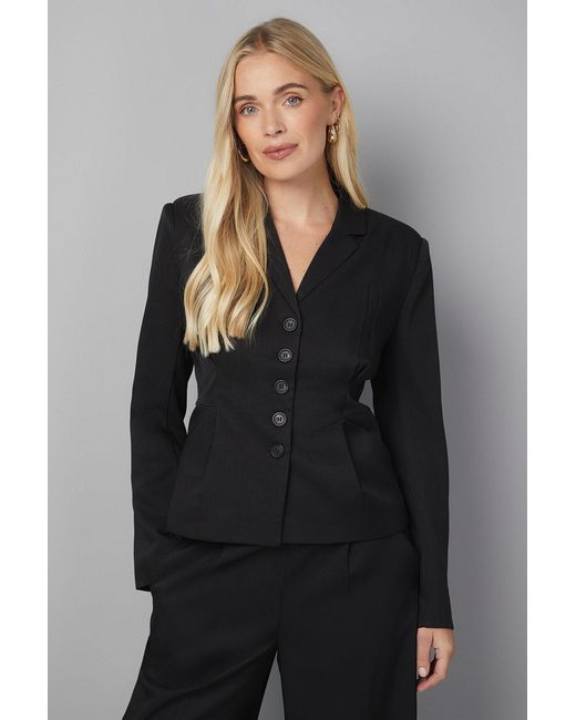 Wallis Gray Petite Pleat Detail Blazer