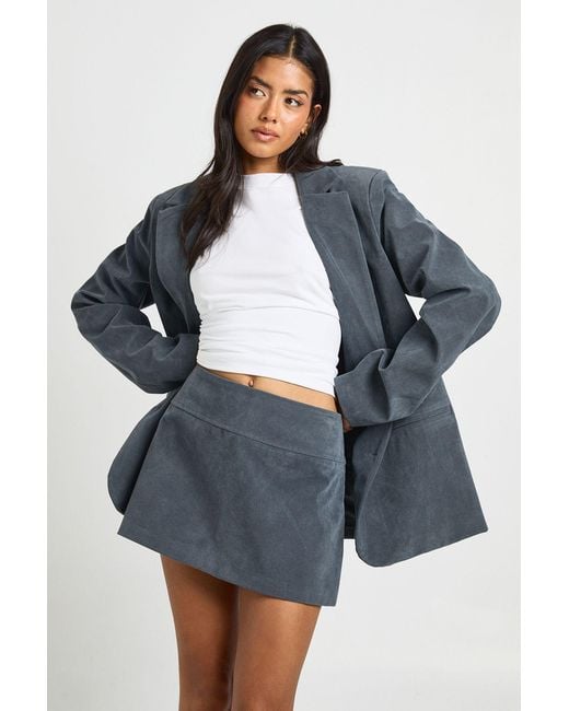 Boohoo Gray Faux Suede Tailored A-Line Mini Skirt