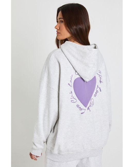 Boohoo Gray Love Club Puff Print Oversized Hoodie