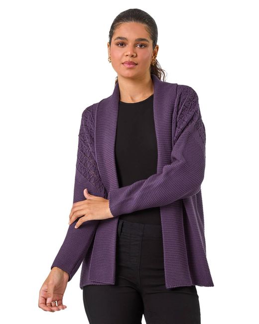 Roman Purple Edge To Pointelle Knit Cardigan