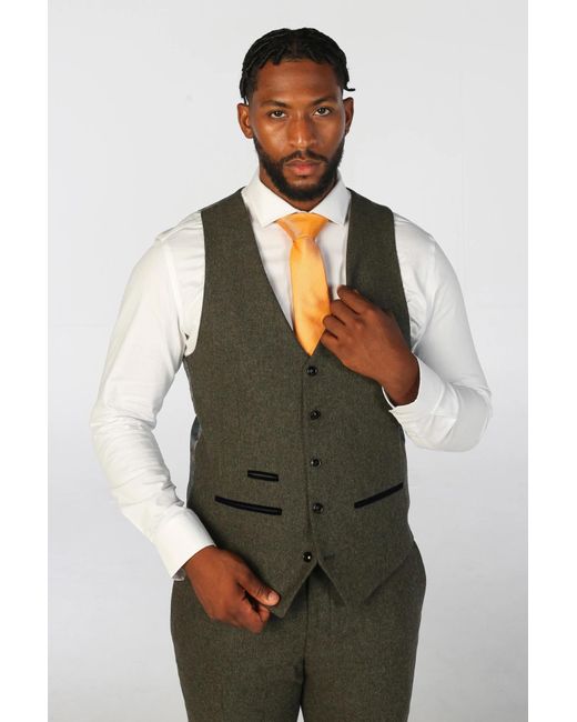 Paul Andrew Green Wool Blend Tweed Formal Waistcoats for men