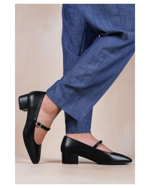 Where's That From Blue Wheres 'Oslo' Wide Fit Low Block Heel With Strap And Square Toe
