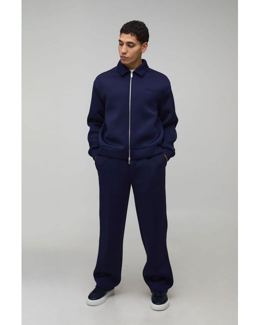 BoohooMAN Blue Regular Fit Harrington And Relaxed Trouser Scuba Set for men