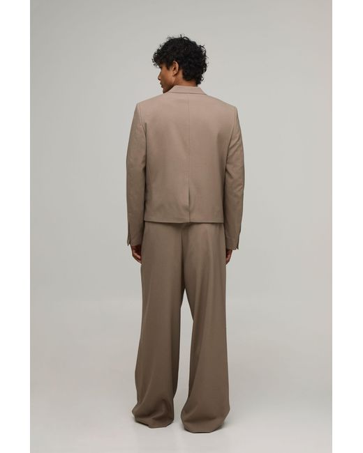 BoohooMAN Brown Tailored Pleat Front Wide Fit Suit Trousers