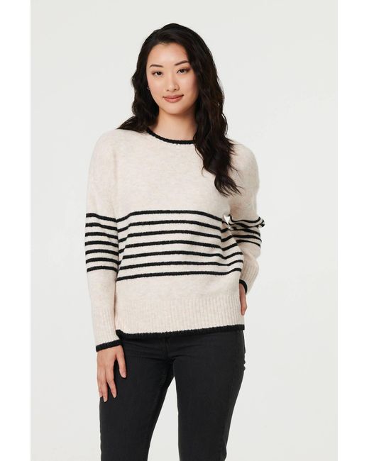 Izabel London Natural Striped Relaxed Long Sleeve Jumper