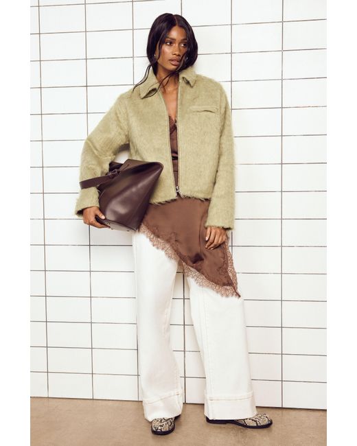 Boohoo White Turn Up High Waist Wide Leg Jean
