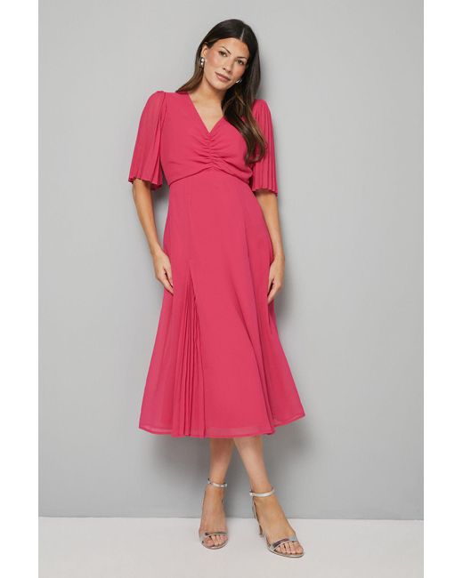 Wallis Pink Pleat Insert V Neck Midaxi Dress