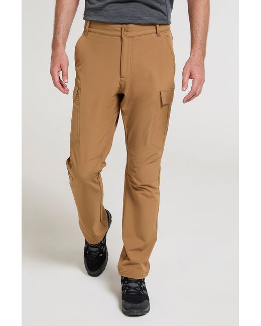 Mountain Warehouse Brown 'Beacon' Fleece Lined Softshell Trouser Windproof Water Resistant Pants for men