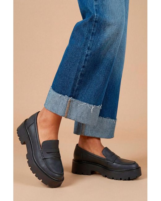 Faith Blue Thea Faux Leather Chunky Loafers