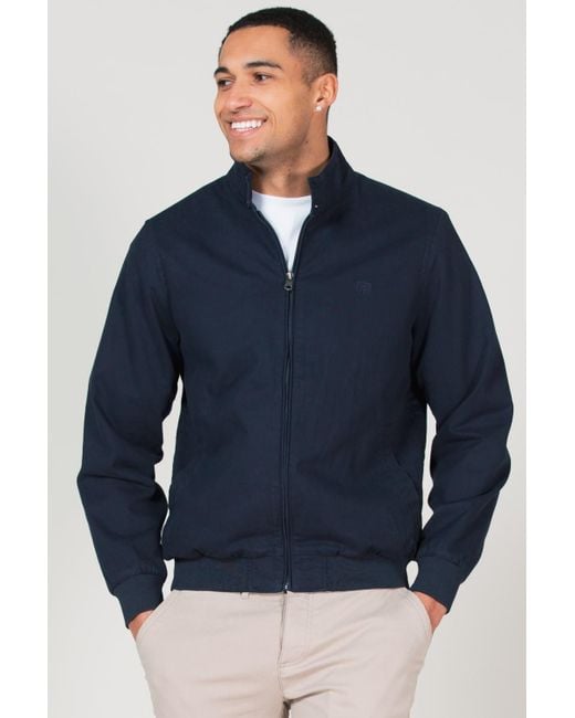 Kensington Eastside Blue Cotton Funnel Neck With Buttons Jacket for men