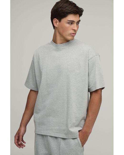 BoohooMAN Gray Heavyweight Embroidered Oversized T-Shirt for men