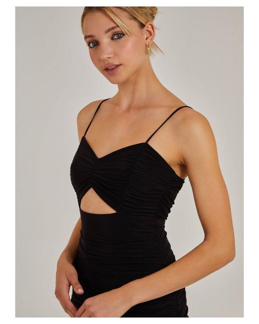 Pink Vanilla Black Slinky Midi Cut Out Dress