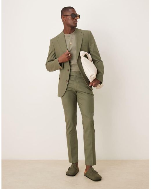 ASOS Natural Linen Blend Skinny Suit Trousers for men