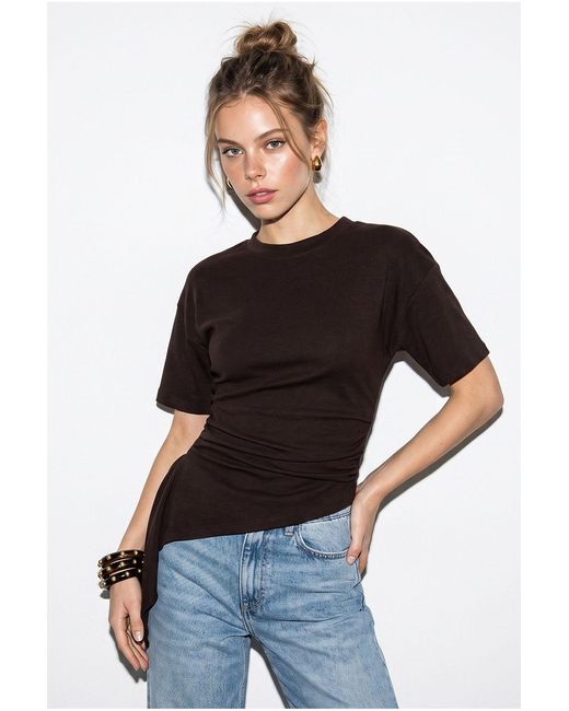 Bianco Lucci Black Fitted Jersey Blouse With Drape Detail