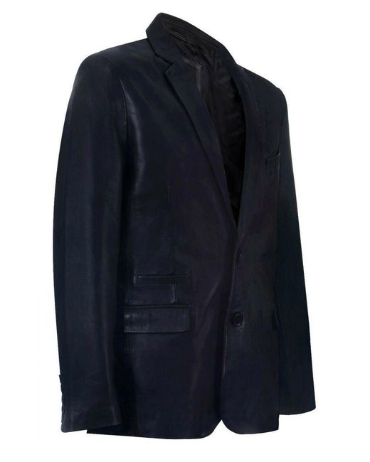 Infinity Leather Blue Jacket Blazer Soft Italian Fitted Coat for men