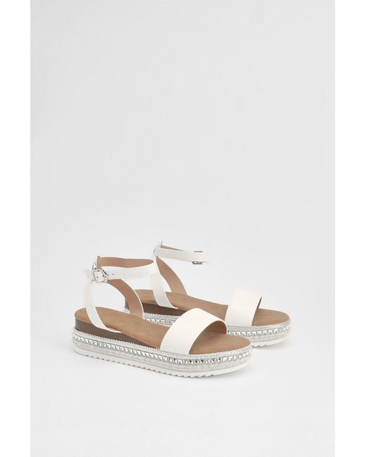 Good for the Sole White Hester Faux Leather Embellished Flatform Wedge Sandals