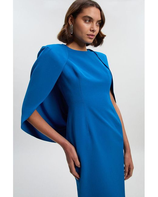 Karen Millen Blue Tailored Drape Back Pencil Midi Dress