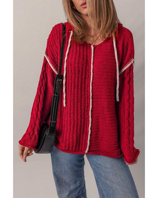 Azura Exchange Red Knit Hoodie Sweater