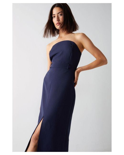 Warehouse Blue Premium Bandeau Split Front Maxi Dress
