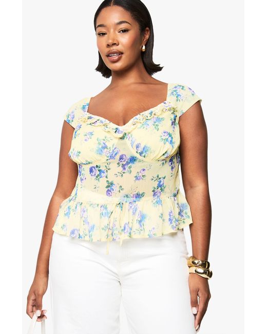 Boohoo White Plus Ditsy Ruffle Detail Peplum Top