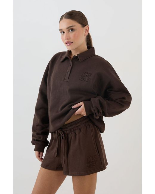DSGN Studio Brown Self Fabric Applique Loose Fit Sweat Short