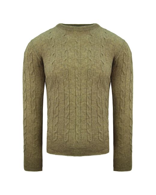 Hackett Green Burlington Cable Crew Neck Long Sleeve S Sweater Hm702356 8kj Brown for men