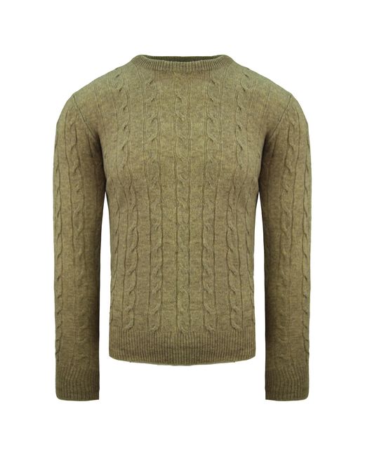 Hackett Green Burlington Cable Crew Neck Long Sleeve S Sweater Hm702356 8kj Brown for men