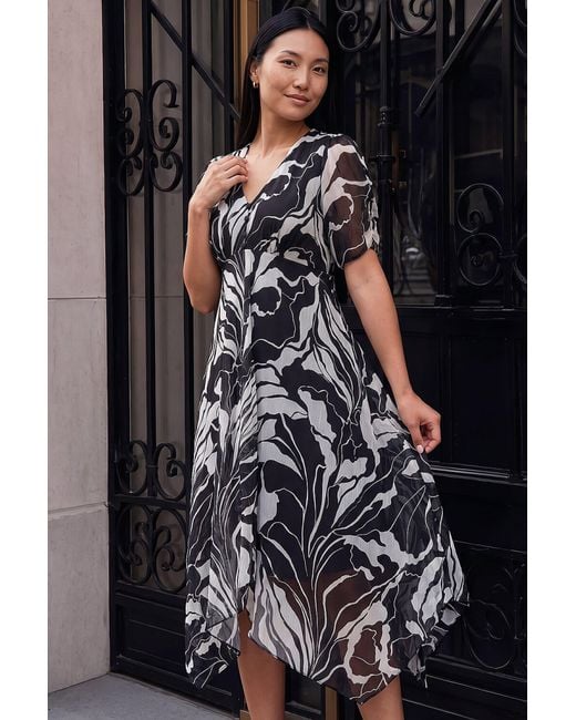 Roman Black Abstract Hanky Hem Dress