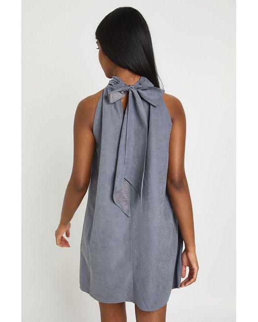Boohoo Blue Textured High Neck Stud Detail Mini Dress