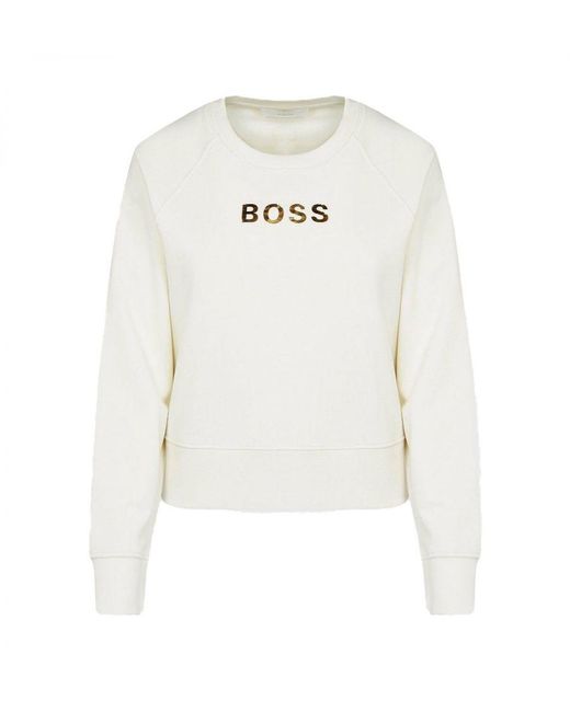 Boss White Womenss Hugo Elia Crew Neck Sweatshirt